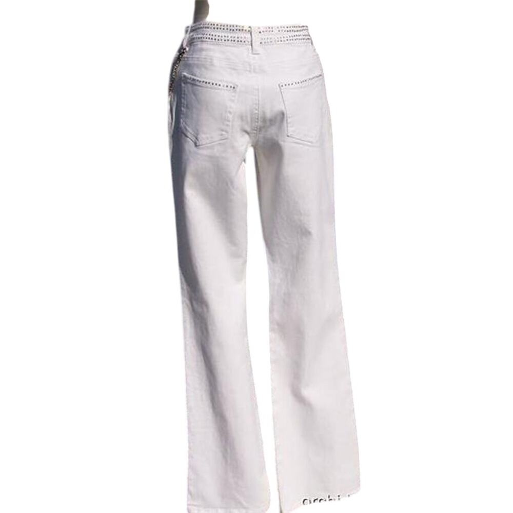 Cache White Denim Embellished Flare Jean Pant Rhinestone Chain Belt New $168 NWT - Picture 2 of 8